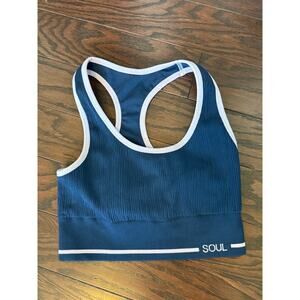 Soul Womens Ribbed Sports Bra Medium Blue Racerback Crop Athletic Yoga Top M
